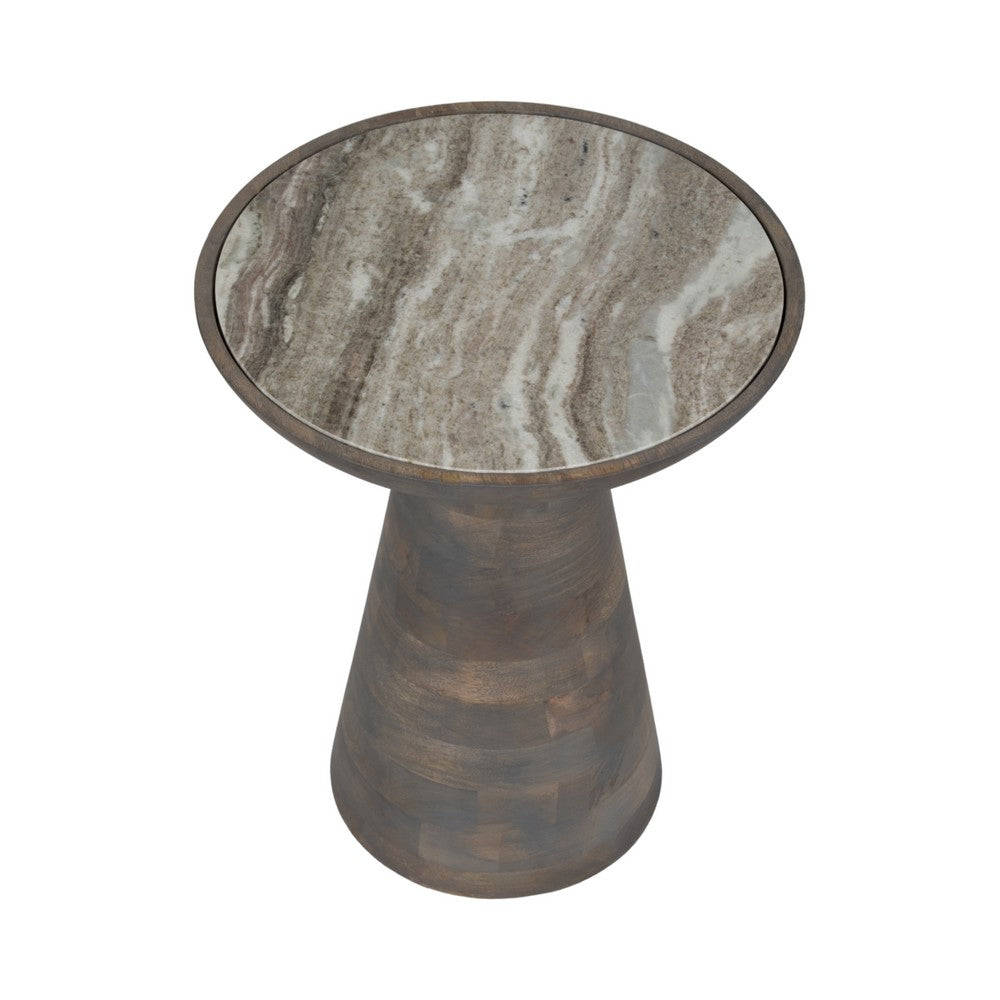 Accent Table | 16" Round Bhainslana Marble Top | Gray Pedestal Base