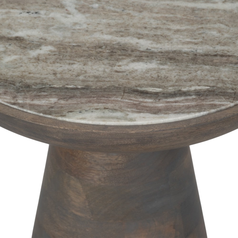 Accent Table | 16" Round Bhainslana Marble Top | Gray Pedestal Base