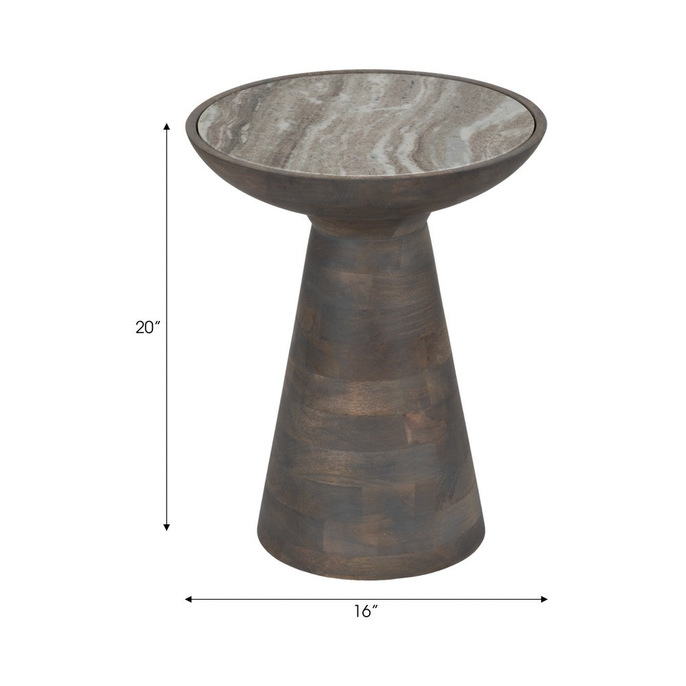 Accent Table | 16" Round Bhainslana Marble Top | Gray Pedestal Base