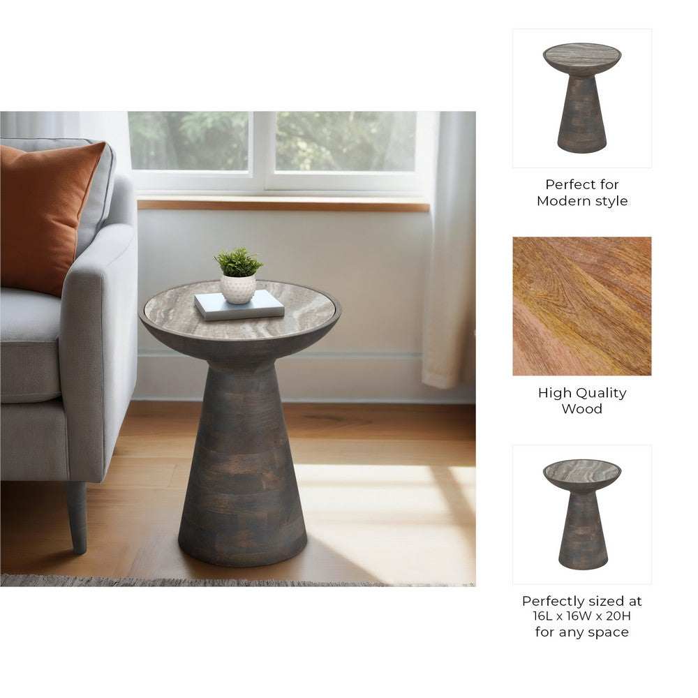 Accent Table | 16" Round Bhainslana Marble Top | Gray Pedestal Base