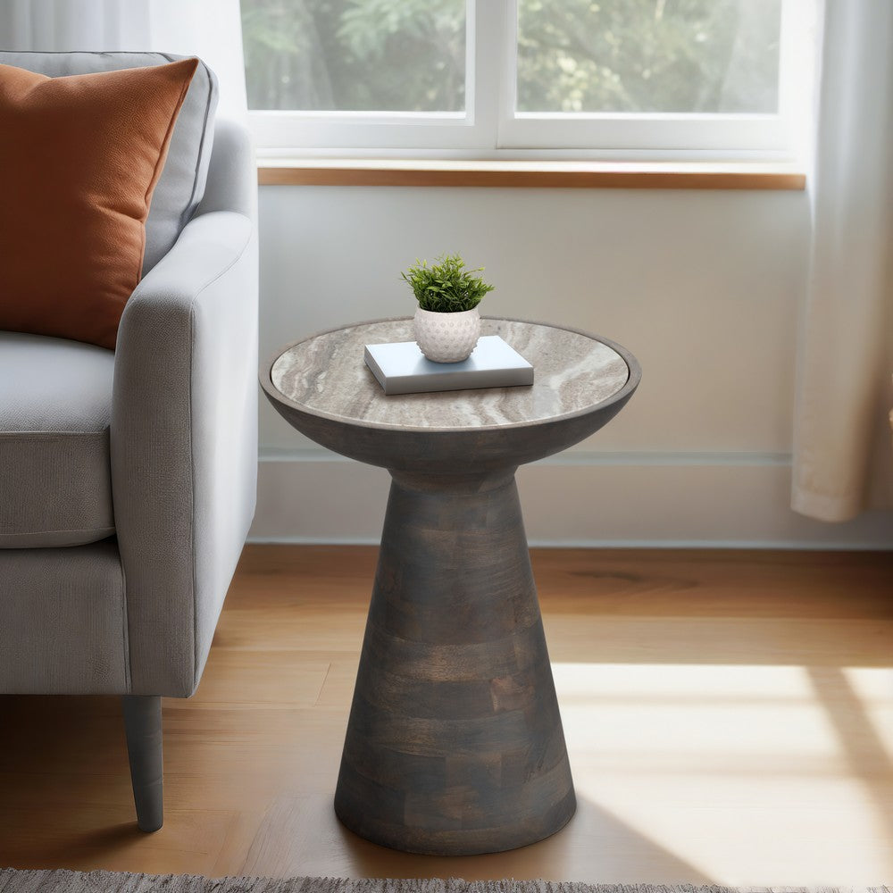 Accent Table | 16" Round Bhainslana Marble Top | Gray Pedestal Base