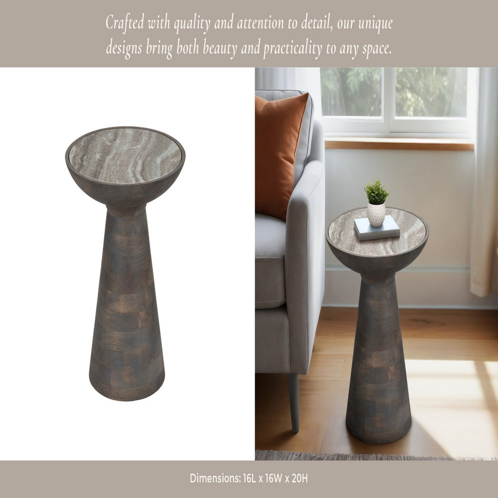 Accent Table | 16" Round Bhainslana Marble Top | Gray Pedestal Base