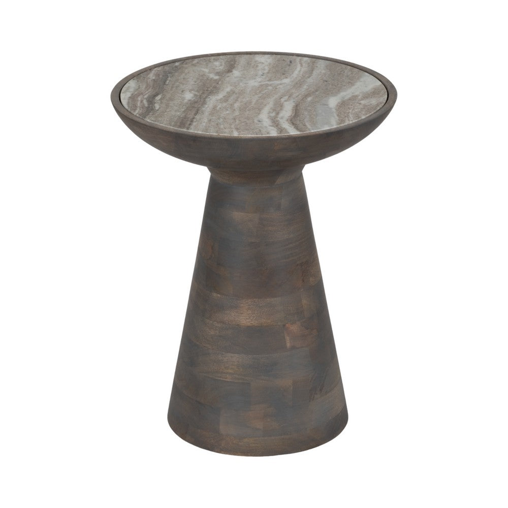 Accent Table | 16" Round Bhainslana Marble Top | Gray Pedestal Base
