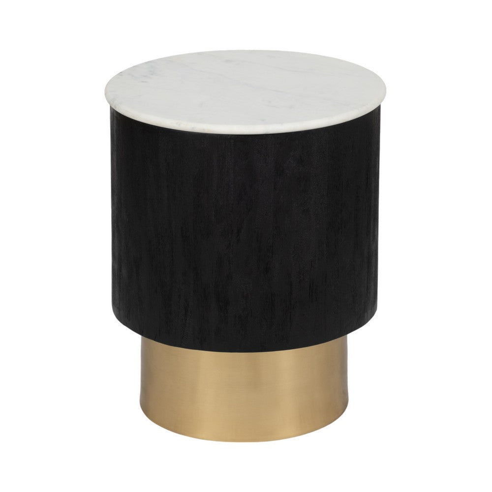 Xane Accent Table | White Marble Top | Gold Pedestal Base | Black Wood 20"