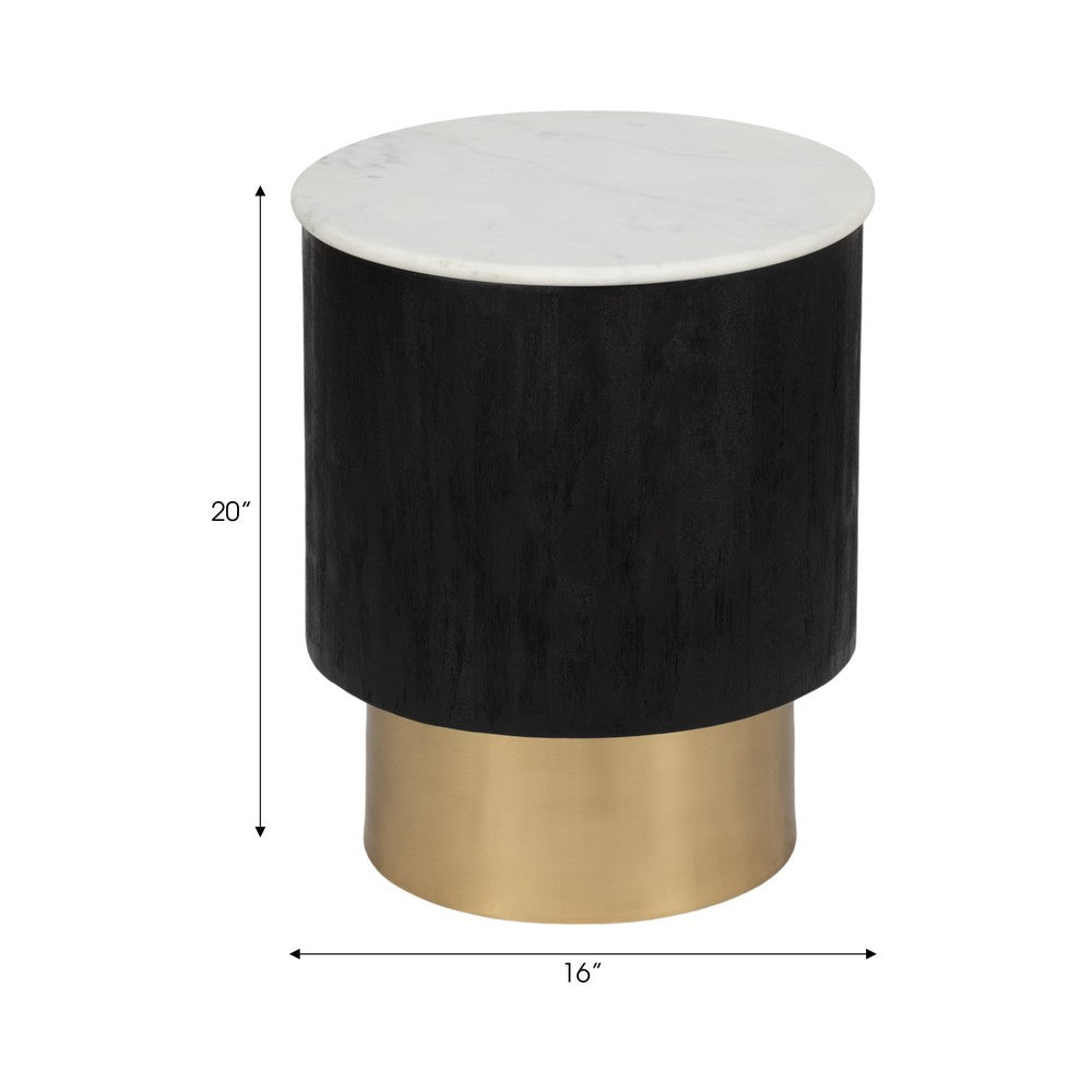 Xane Accent Table | White Marble Top | Gold Pedestal Base | Black Wood 20"