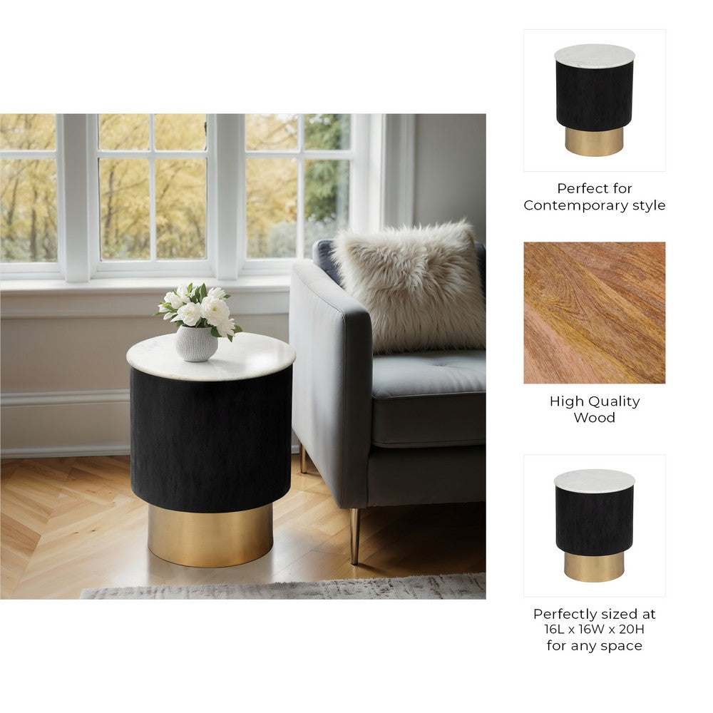 Xane Accent Table | White Marble Top | Gold Pedestal Base | Black Wood 20"