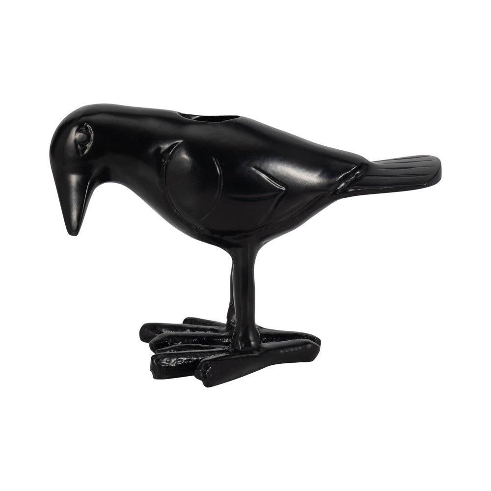 6" Decorative Crow Taper Candle Holder | Raven Black Aluminum Frame