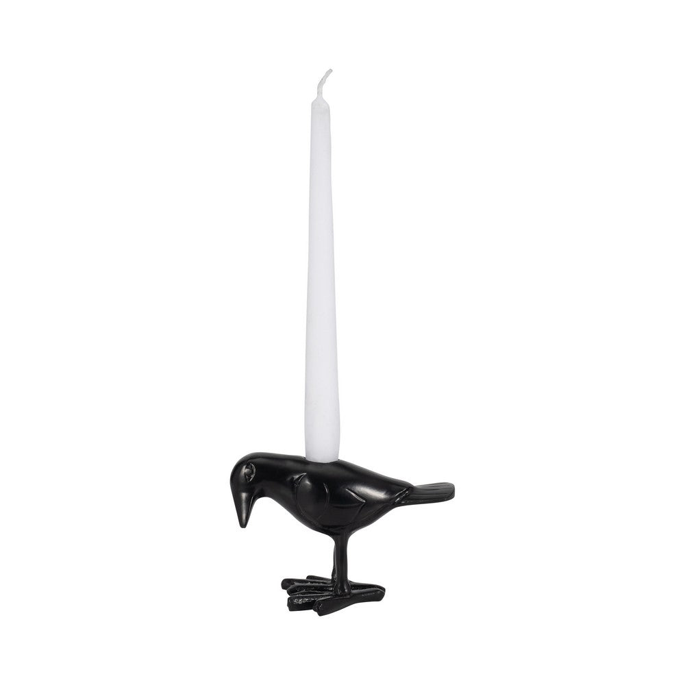 6" Decorative Crow Taper Candle Holder | Raven Black Aluminum Frame