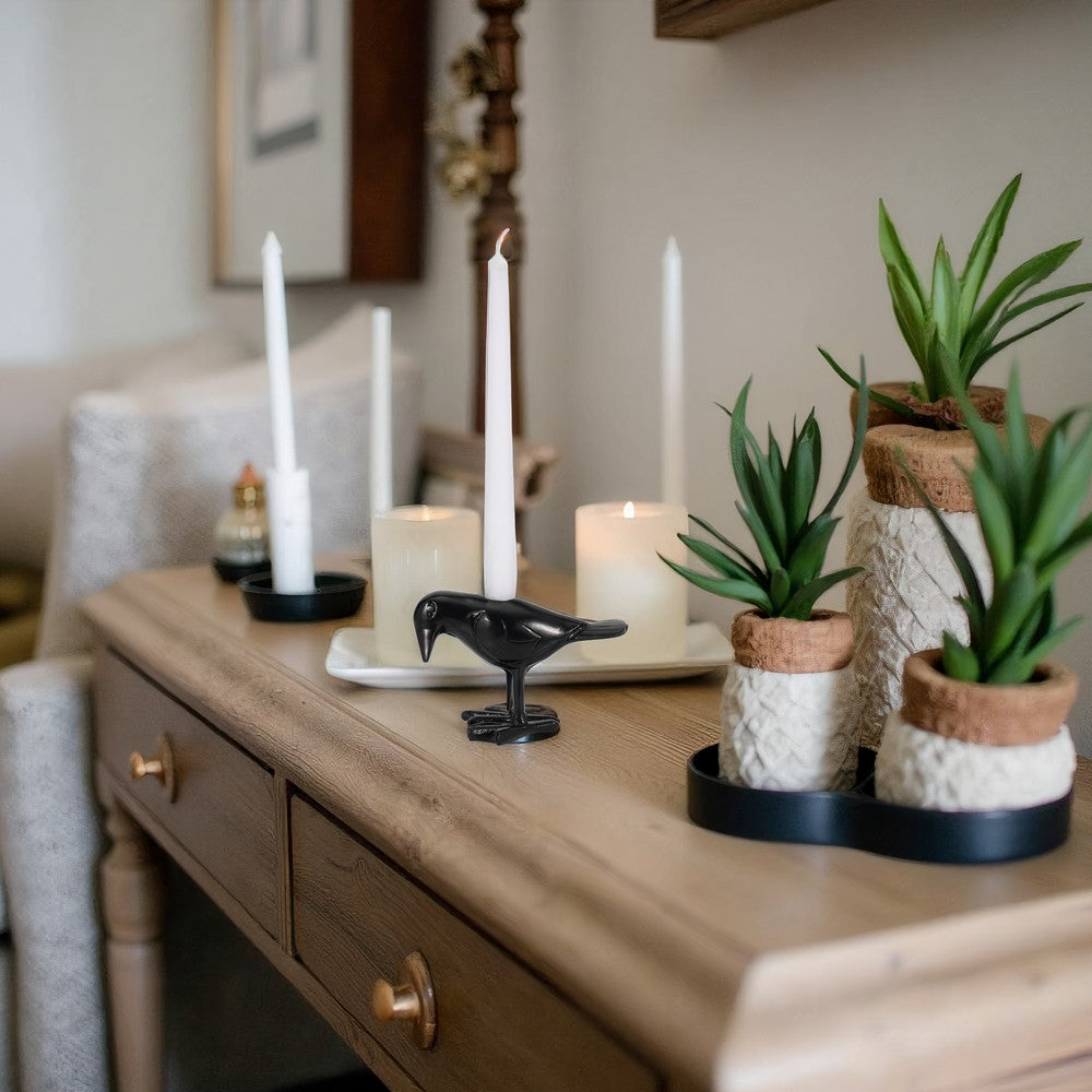 6" Decorative Crow Taper Candle Holder | Raven Black Aluminum Frame