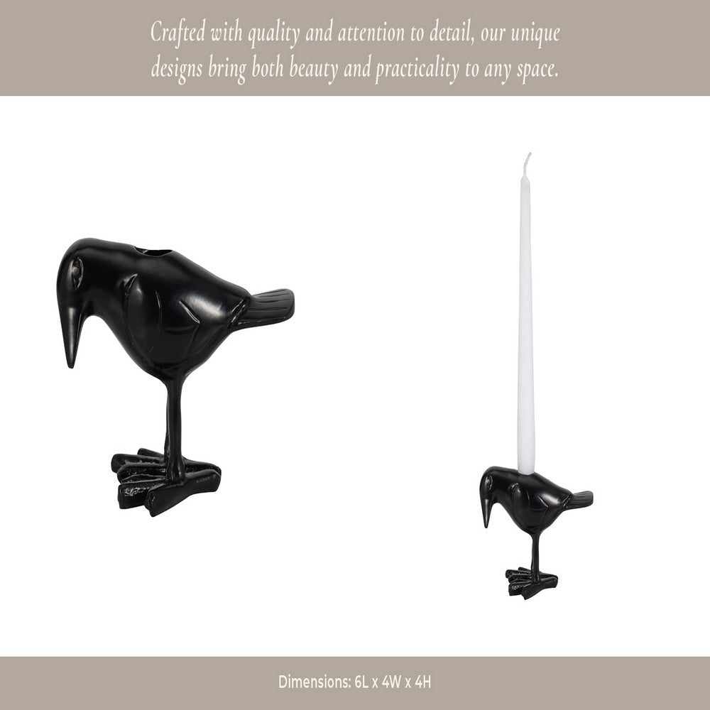6" Decorative Crow Taper Candle Holder | Raven Black Aluminum Frame
