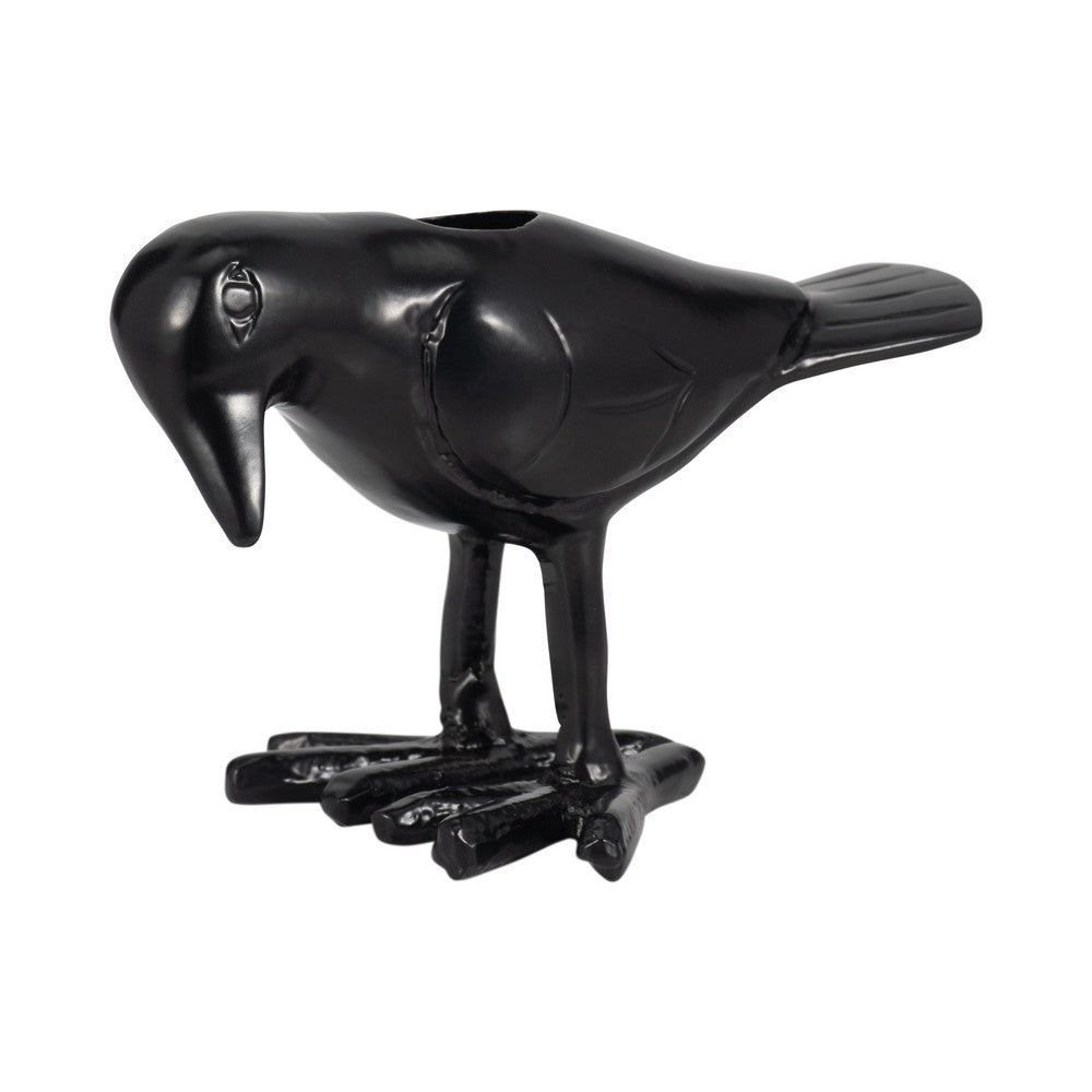 6" Decorative Crow Taper Candle Holder | Raven Black Aluminum Frame