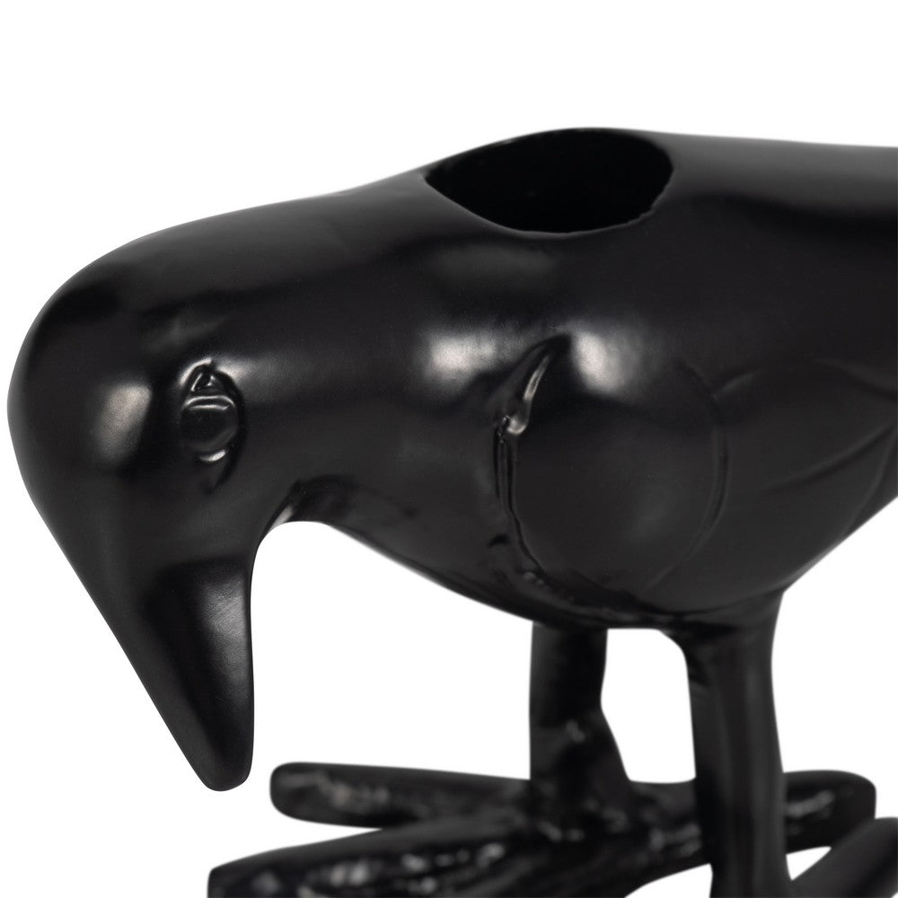 6" Decorative Crow Taper Candle Holder | Raven Black Aluminum Frame