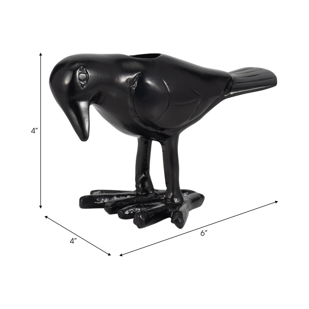 6" Decorative Crow Taper Candle Holder | Raven Black Aluminum Frame