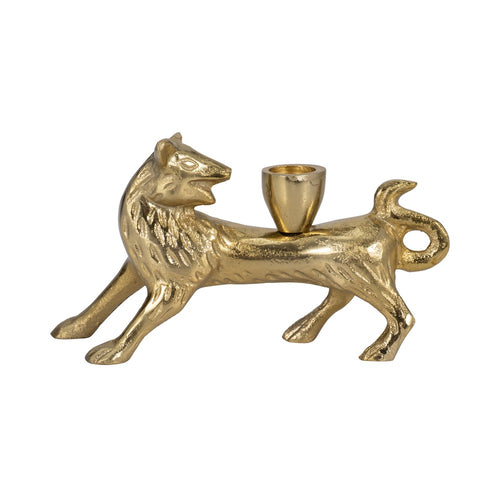 Decorative Fox Taper Candle Holder | 8" | Metallic Gold Aluminium
