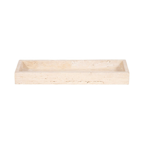 Decorative Tray with Raised Edges | 18" Rectangular | Tan Travertine