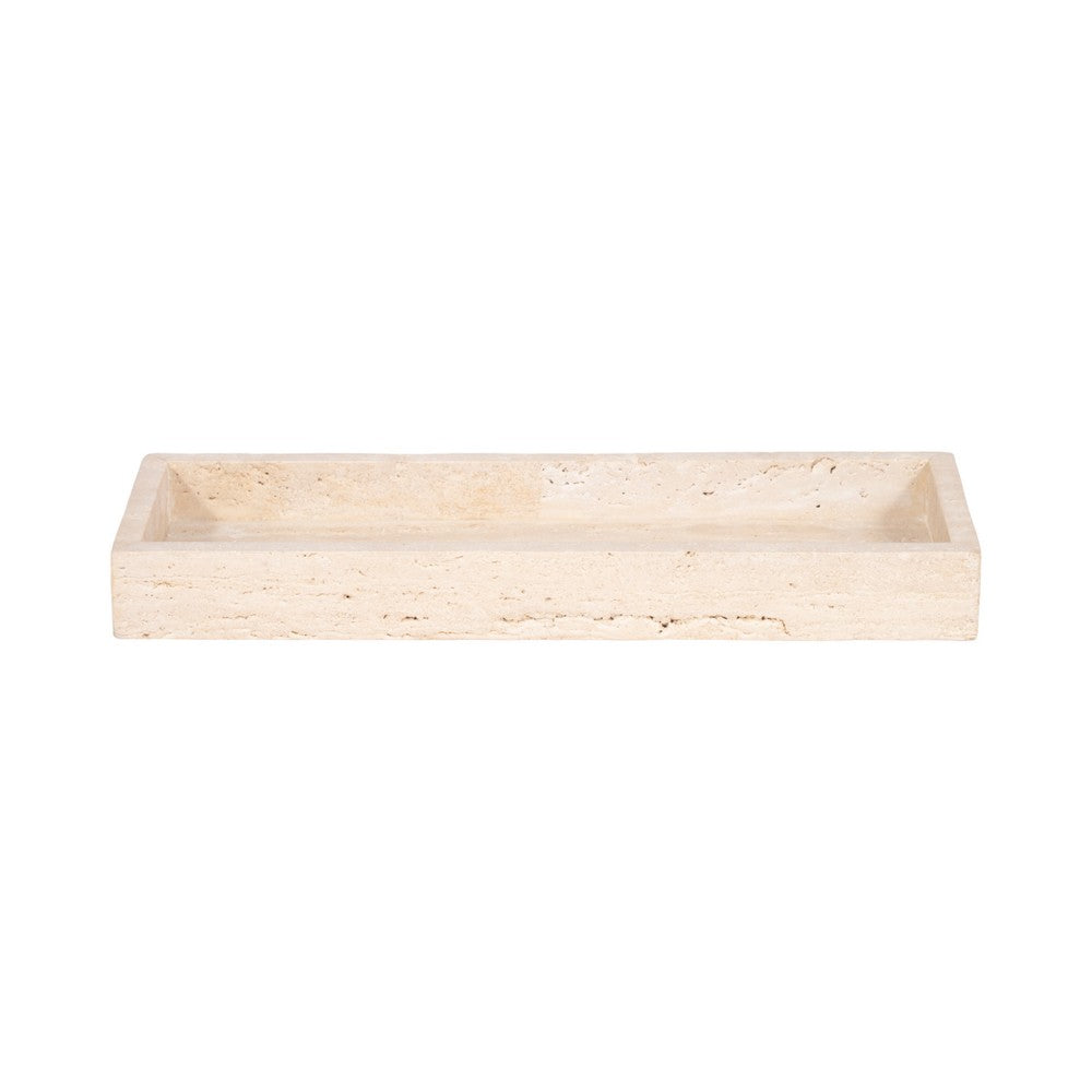 Decorative Tray with Raised Edges | 18" Rectangular | Tan Travertine
