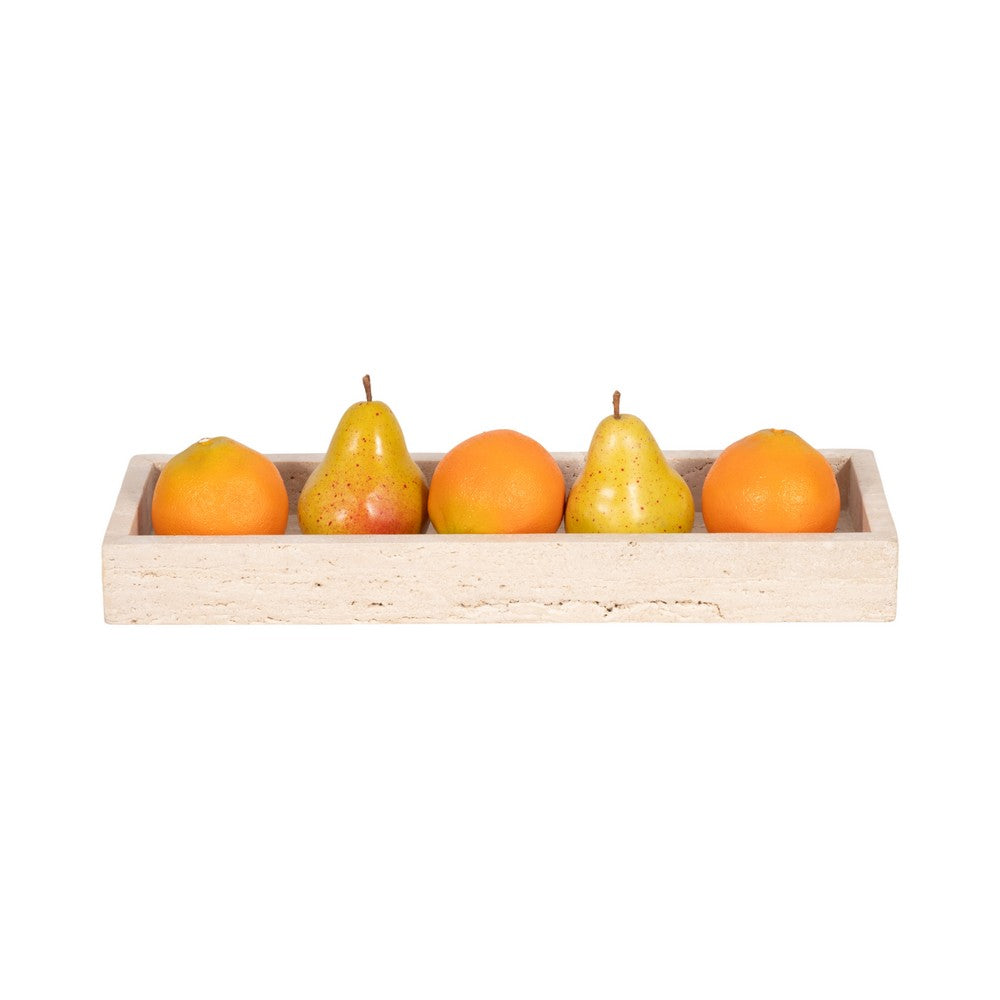 Decorative Tray with Raised Edges | 18" Rectangular | Tan Travertine