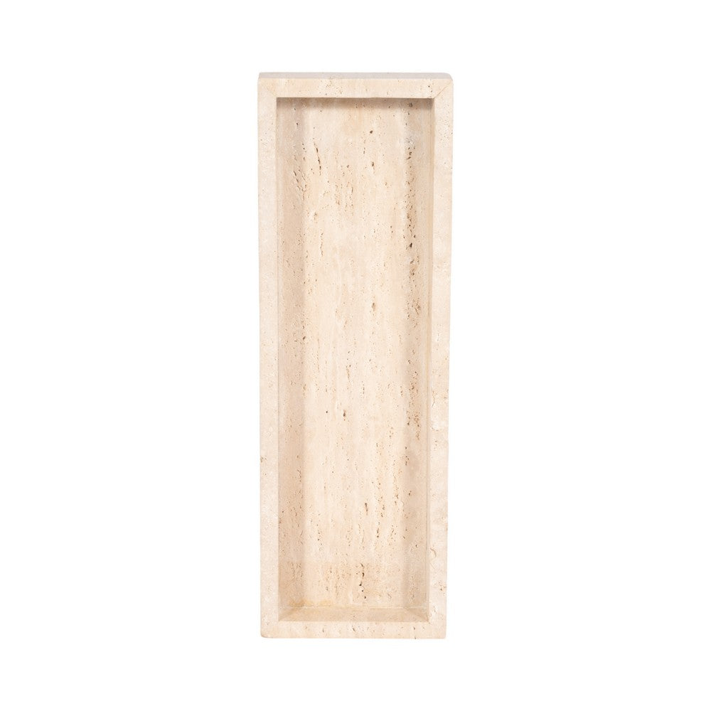 Decorative Tray with Raised Edges | 18" Rectangular | Tan Travertine