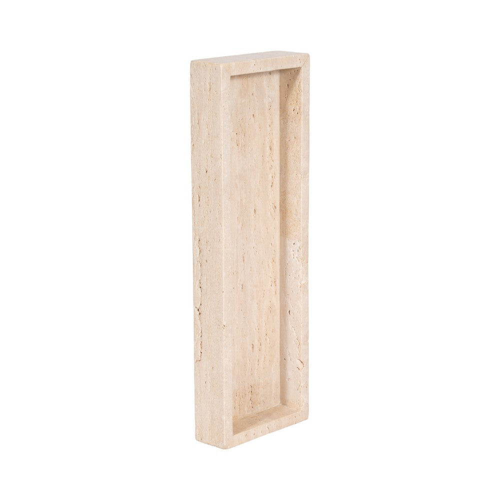 Decorative Tray with Raised Edges | 18" Rectangular | Tan Travertine