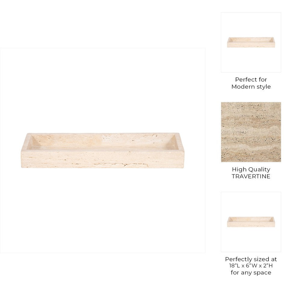 Decorative Tray with Raised Edges | 18" Rectangular | Tan Travertine