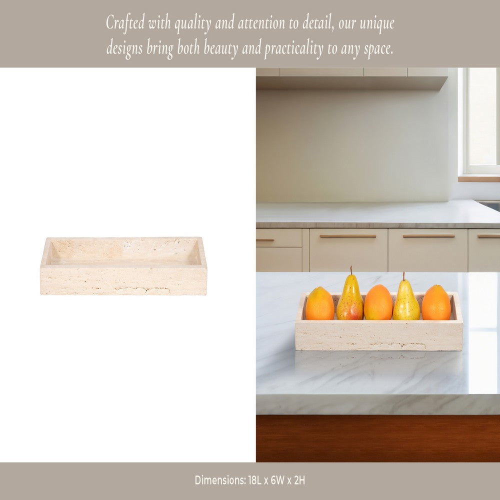 Decorative Tray with Raised Edges | 18" Rectangular | Tan Travertine
