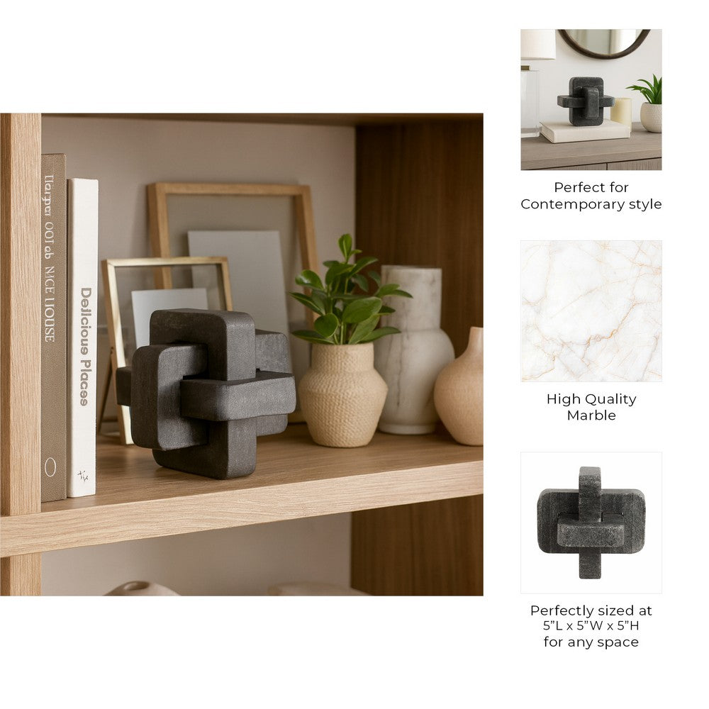 Decorative Knot Sculpture | 5" Black Marble | Retro Geometric Accent