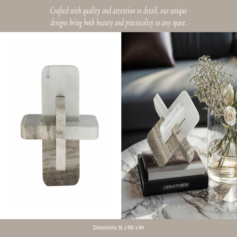 Knot Sculpture | Modern Intersecting Geometric Design | 9" White Marble