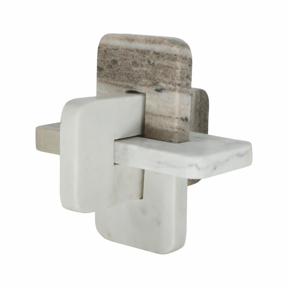 Knot Sculpture | Modern Intersecting Geometric Design | 9" White Marble
