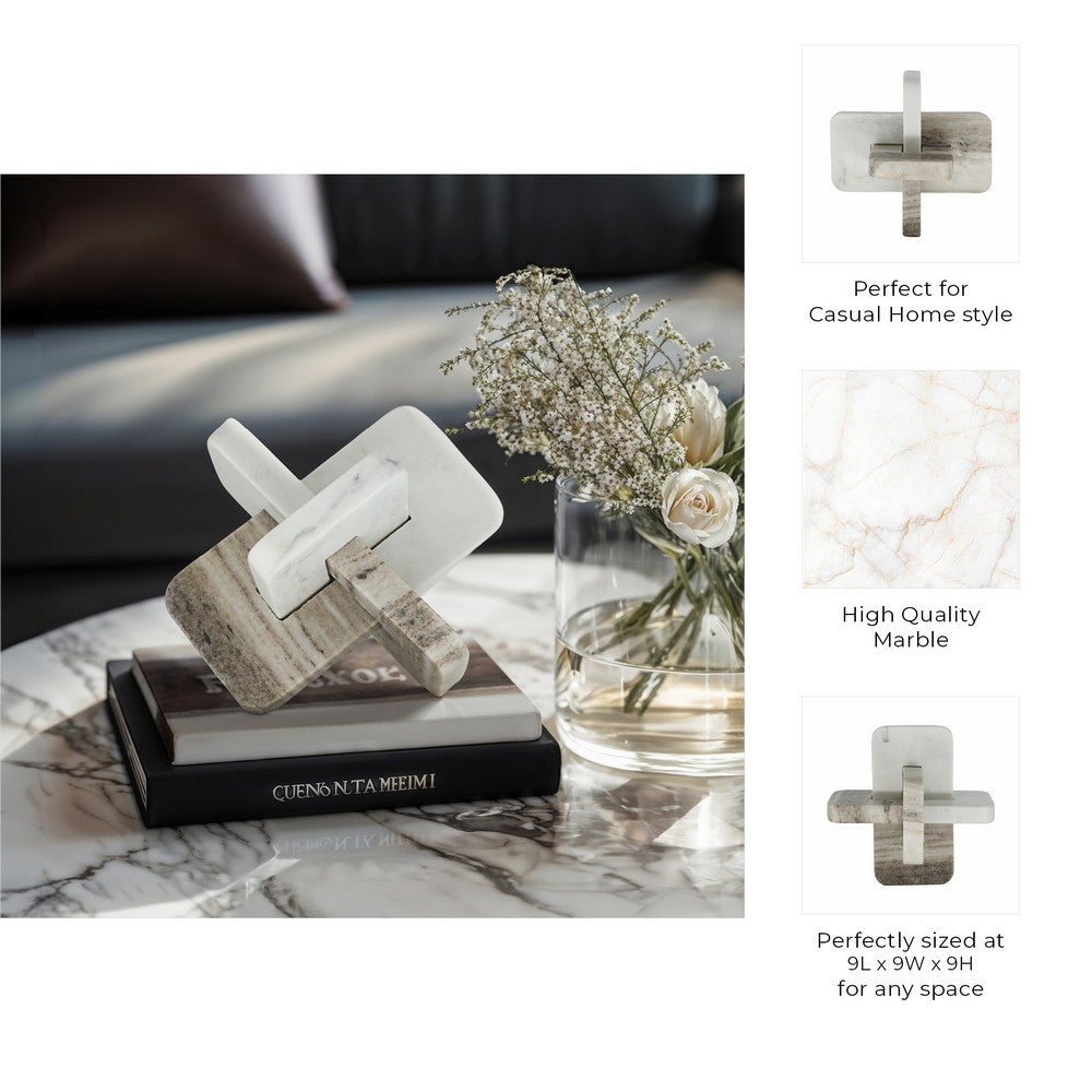 Knot Sculpture | Modern Intersecting Geometric Design | 9" White Marble