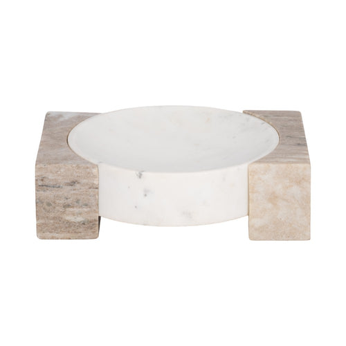 Ulph Decorative Marble Bowl with Onyx stand | White-Tan |10 Inch Round