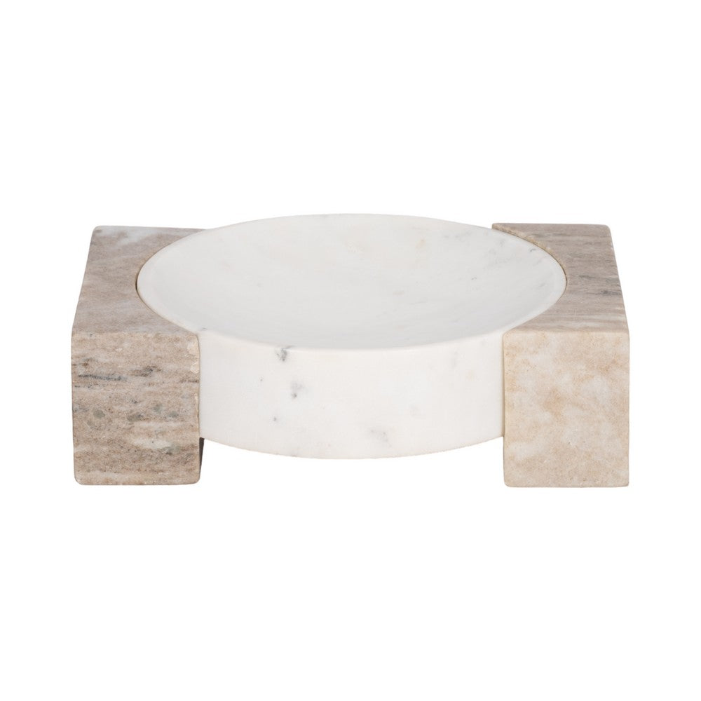 Ulph Decorative Marble Bowl with Onyx stand | White-Tan |10 Inch Round