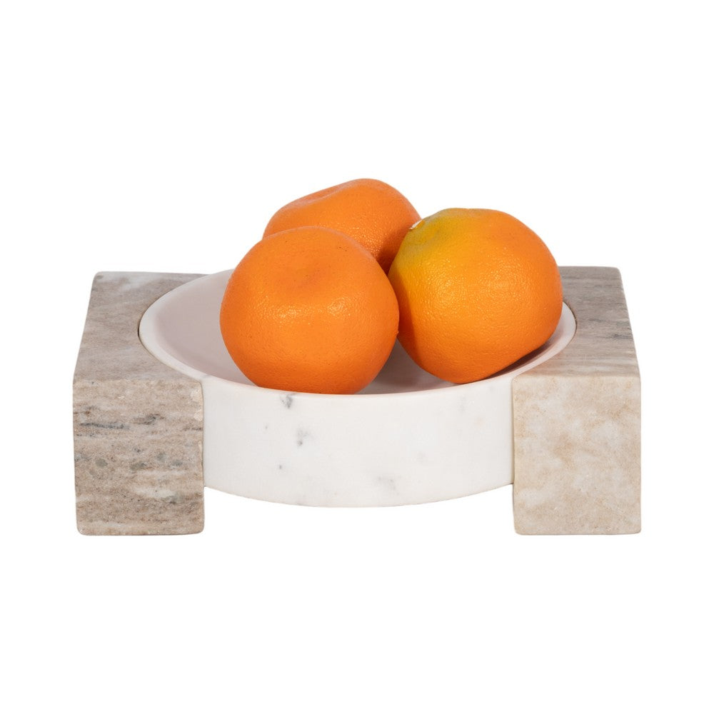 Ulph Decorative Marble Bowl with Onyx stand | White-Tan |10 Inch Round