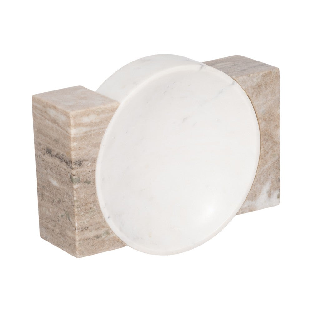 Ulph Decorative Marble Bowl with Onyx stand | White-Tan |10 Inch Round