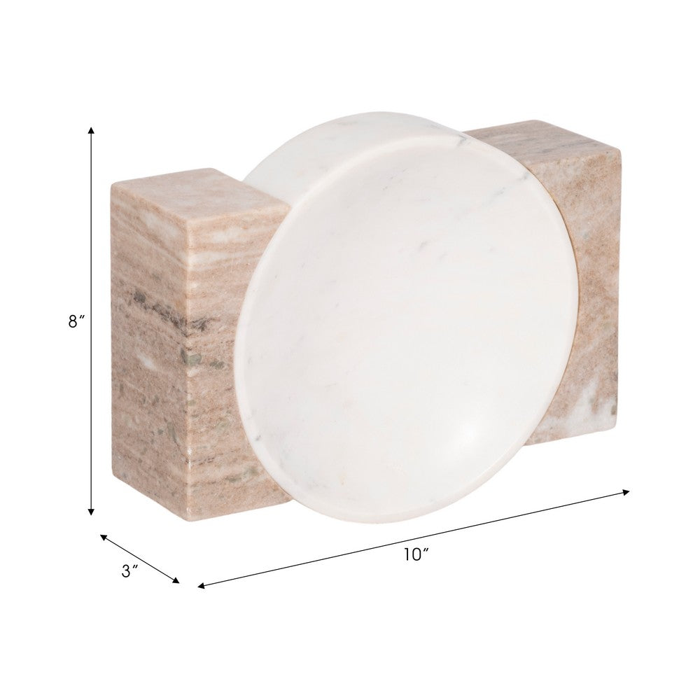 Ulph Decorative Marble Bowl with Onyx stand | White-Tan |10 Inch Round