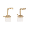 Snake Bookend Set of 2 | Textured Gold Aluminum | Square White Marble Base