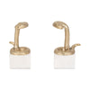Snake Bookend Set of 2 | Textured Gold Aluminum | Square White Marble Base