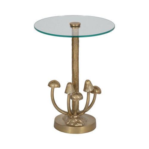 Lyari Accent Table | Mushrooms Stem Base | 15" Round Glass Top | Gold Base