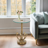 Lyari Accent Table | Mushrooms Stem Base | 15" Round Glass Top | Gold Base