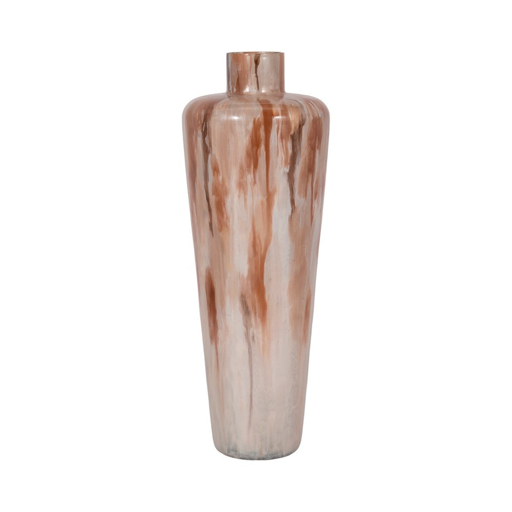 24" Tall Decorative Urn Flower Vase | Nude Drip Finish | Ivory Glass
