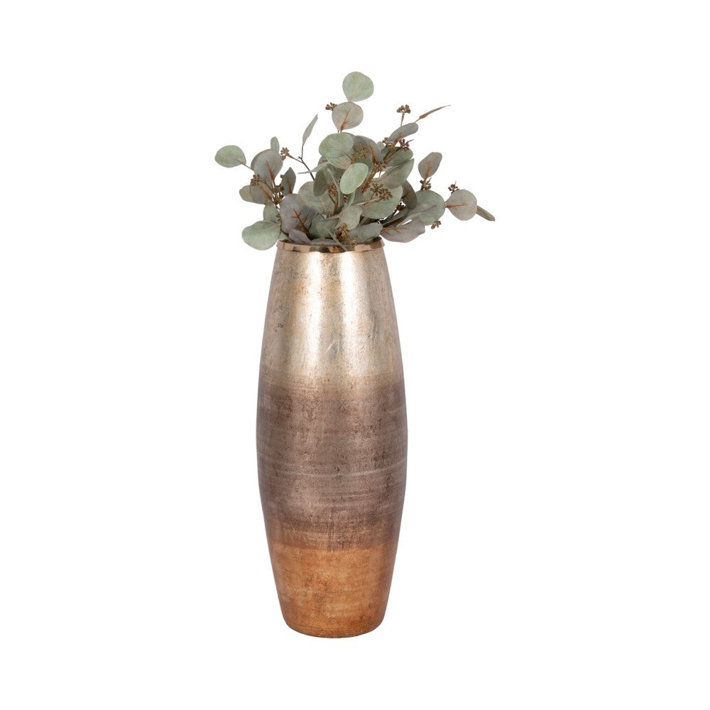 Decorative Flower Vase | Curved Glass Tall Body w Metallic Gold Ombre