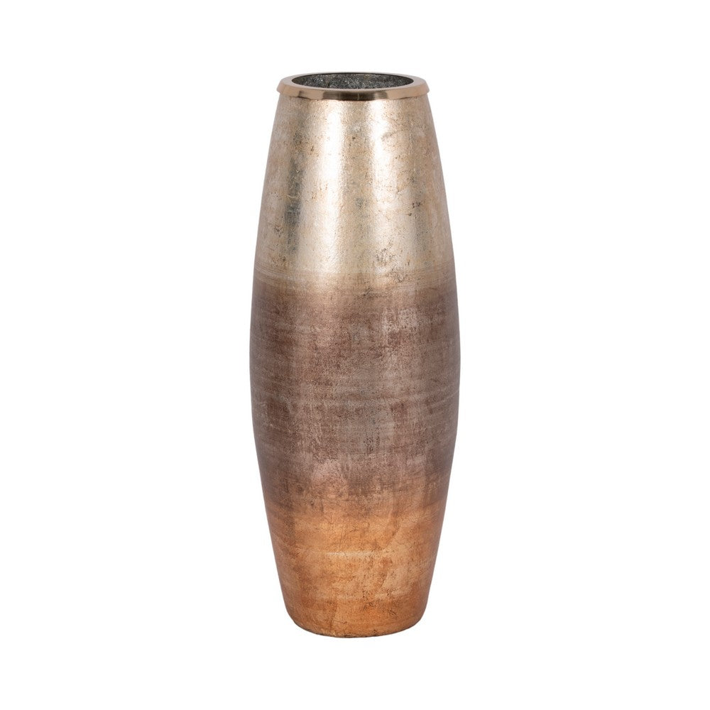 Decorative Flower Vase | Curved Glass Tall Body w Metallic Gold Ombre