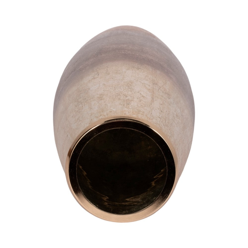 Decorative Flower Vase | Curved Glass Tall Body w Metallic Gold Ombre