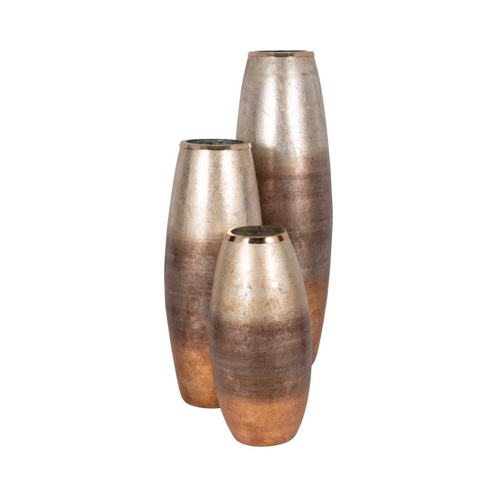Decorative Flower Vase | Curved Glass Tall Body w Metallic Gold Ombre