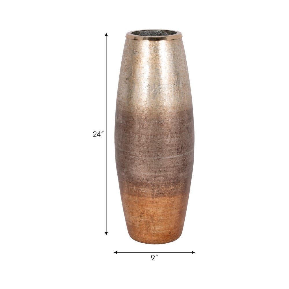 Decorative Flower Vase | Curved Glass Tall Body w Metallic Gold Ombre
