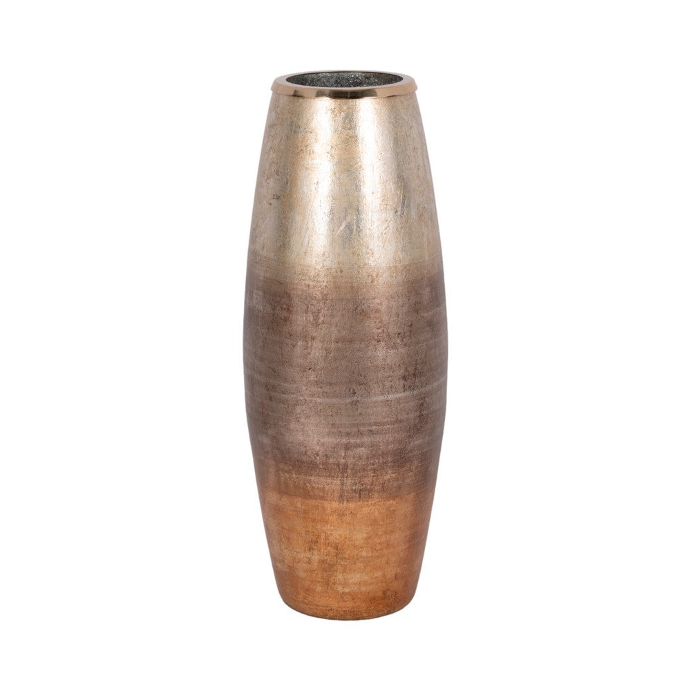 Decorative Flower Vase | Curved Glass Tall Body w Metallic Gold Ombre