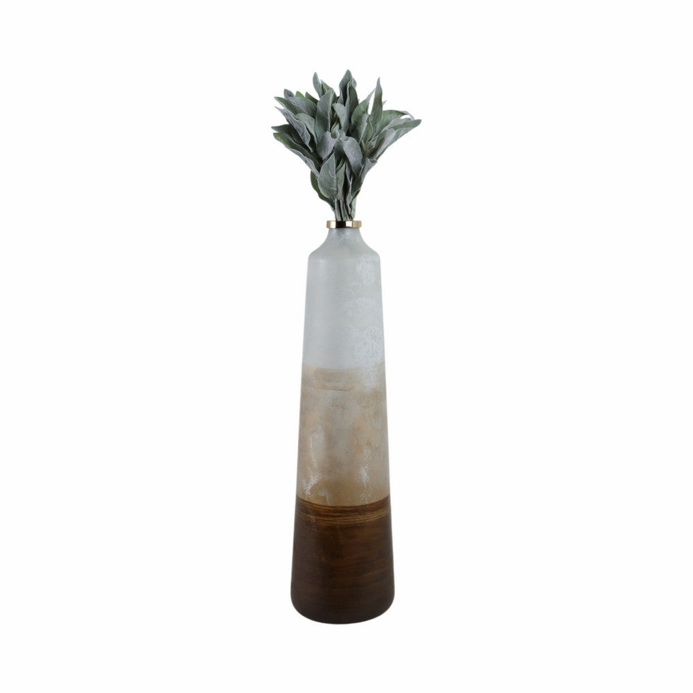 31" Tall Floor Vase | Cylinder Shape | White & Gold Ombre Finish