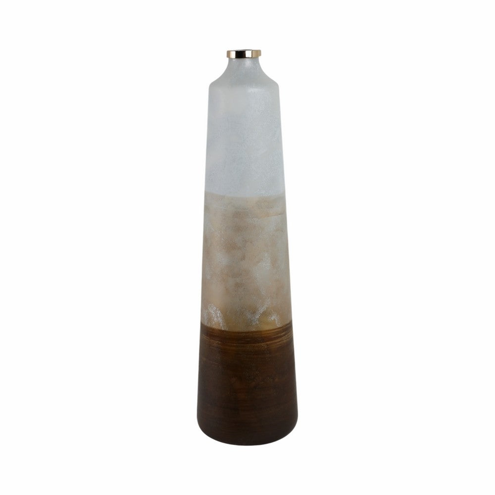 31" Tall Floor Vase | Cylinder Shape | White & Gold Ombre Finish