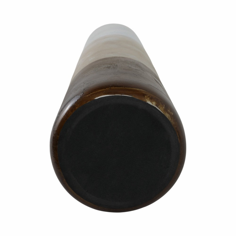 31" Tall Floor Vase | Cylinder Shape | White & Gold Ombre Finish