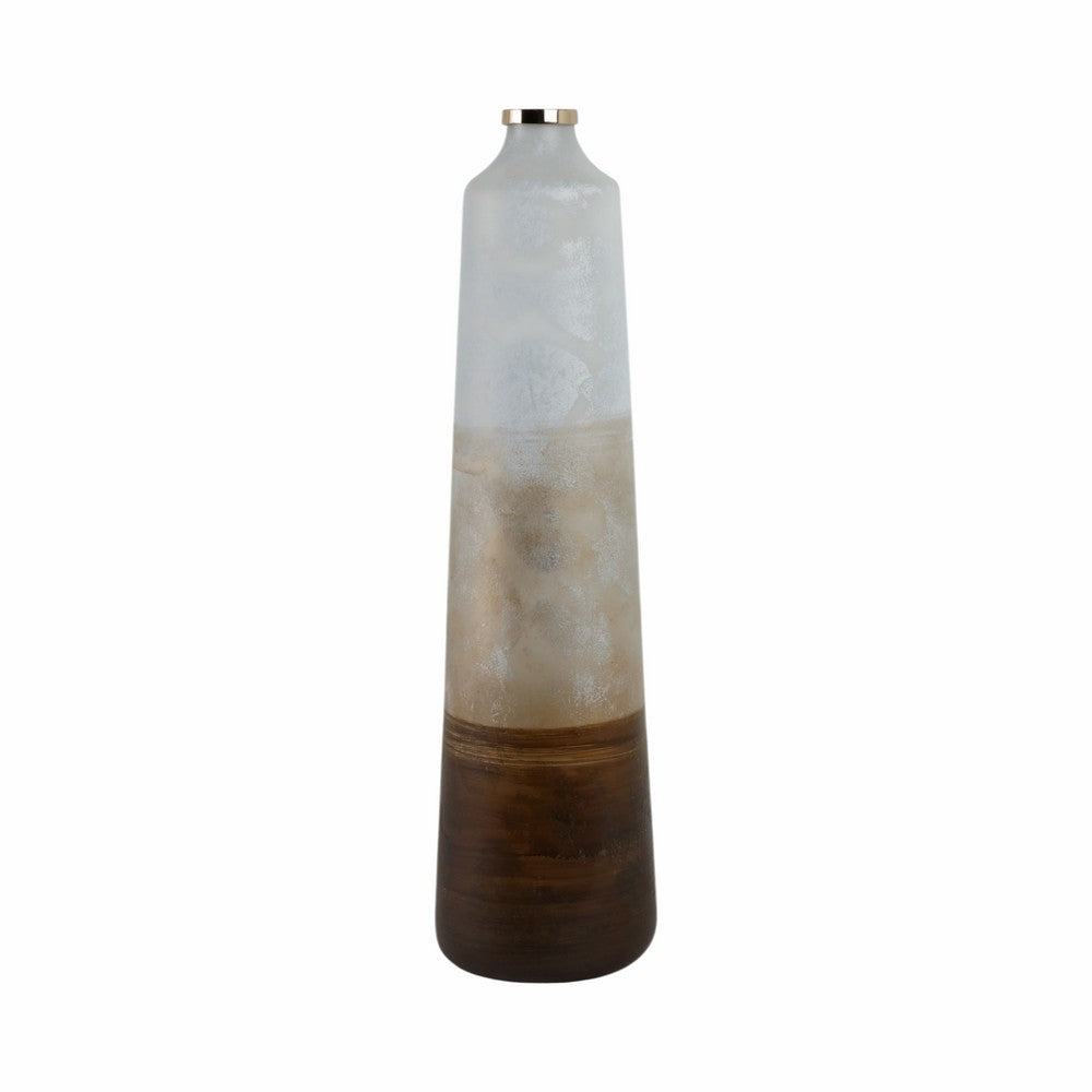 31" Tall Floor Vase | Cylinder Shape | White & Gold Ombre Finish