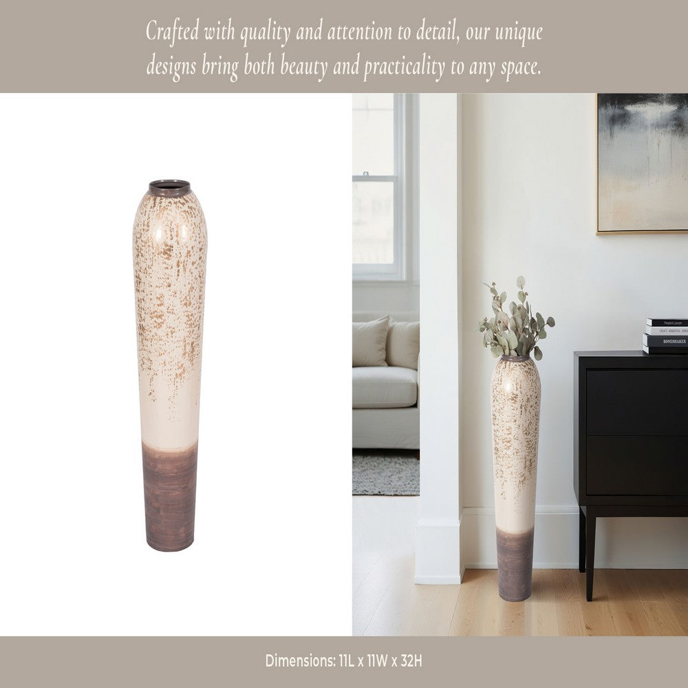 Apex Opulence Floor Vase | Tapered Shape | Multi-Ivory | Gray Iron 32"